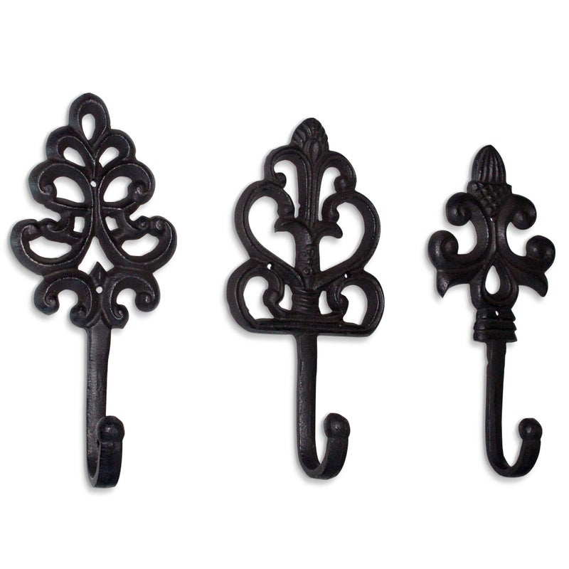 Wallcharmers Set of 3 Rustic Decorative Wall Hooks 8â€ | Victorian Shabby Chic Fleur De Lis Antique Towel Hooks for Hanging | Gothic Cast Iron Farmhouse Indoor Outdoor Key, Dog Leash, & Towel Hanger - Image 2